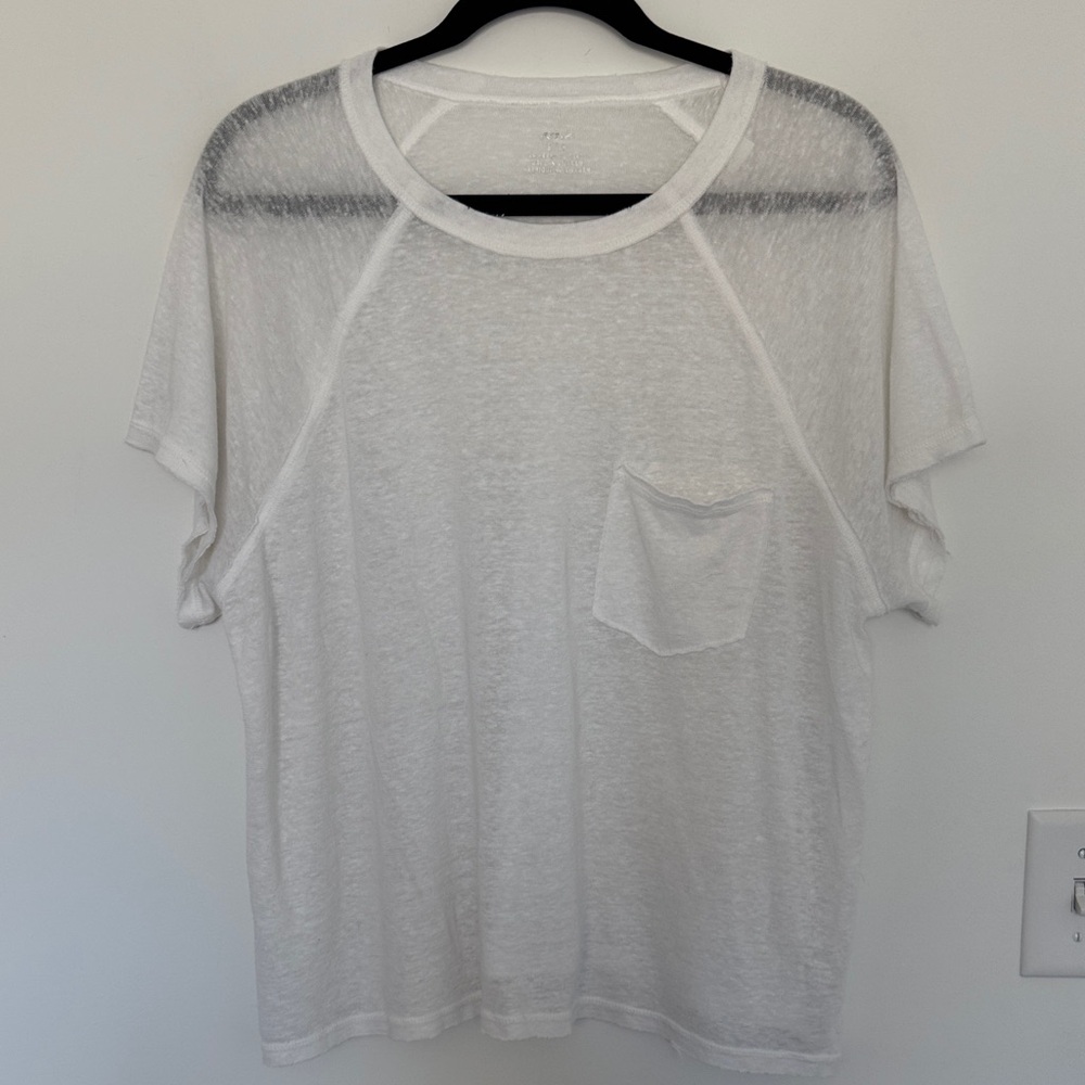 Aerie Women's White Sheer Linen Blend Flowy T-Shirt - Size S